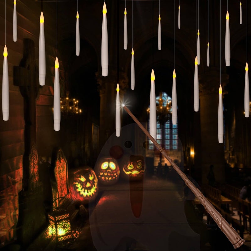 Leejec 20pcs Flameless Taper Floating Candles with Magic Wand Remote, Flickering Warm Light, Battery Operated 6.1" LED Electric Window Candle, Decor for Christmas, Wedding, Halloween, Birthday Party - Image 1